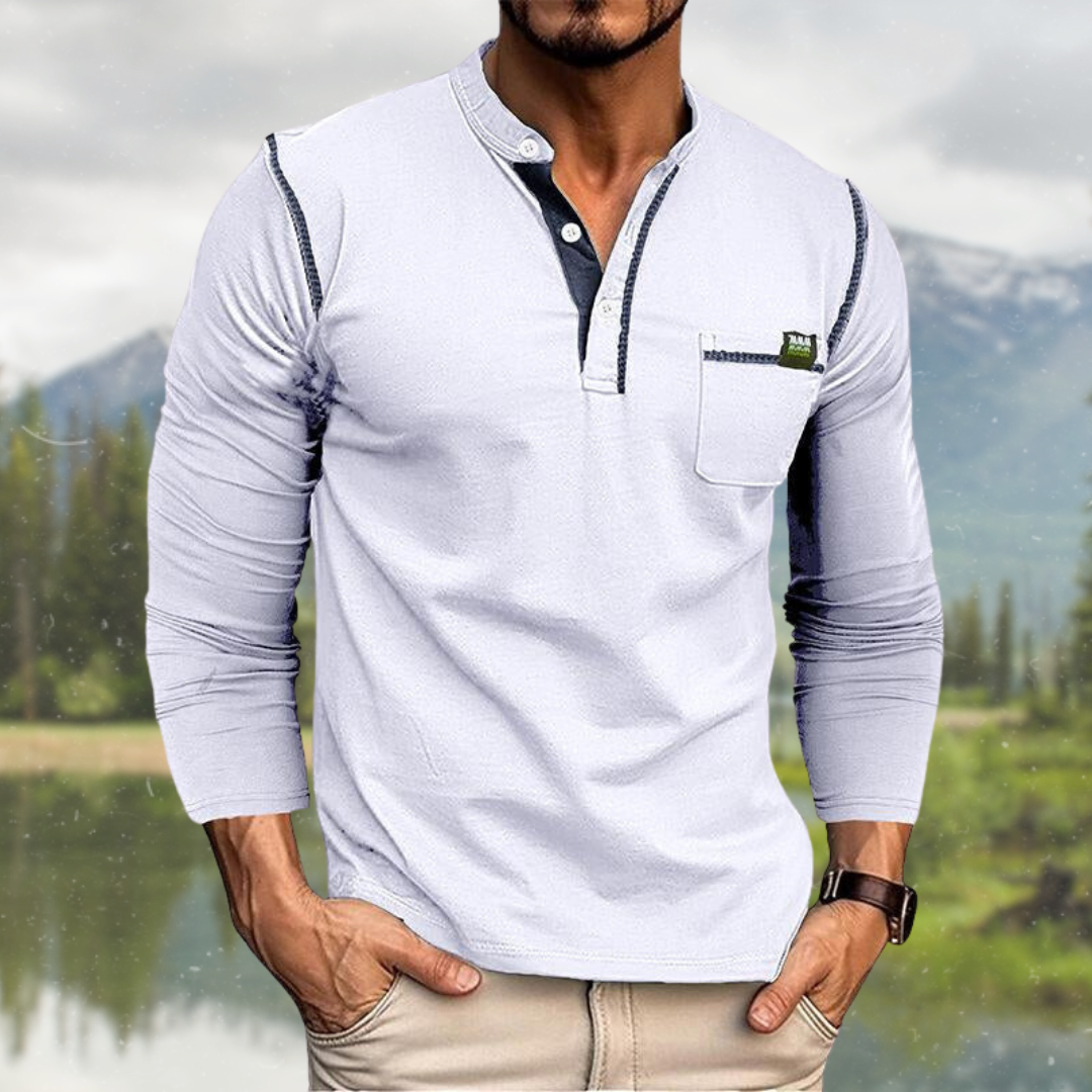 Herren Polohemd mit Henley-Kragen und langen Ärmeln von Lennart