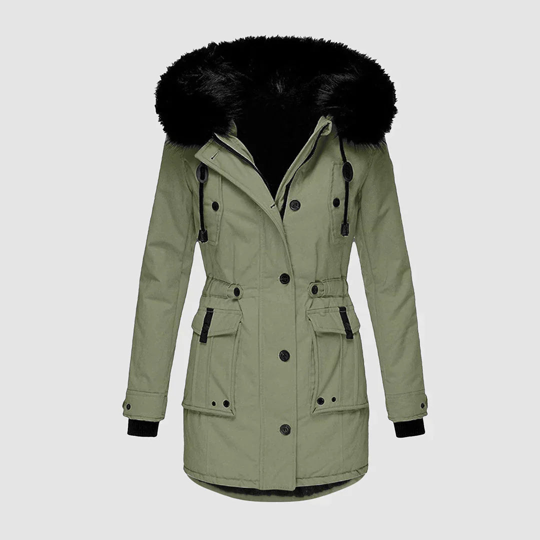 Krohn-e | Damenparka mit Schwarzem Kunstfellbesatz