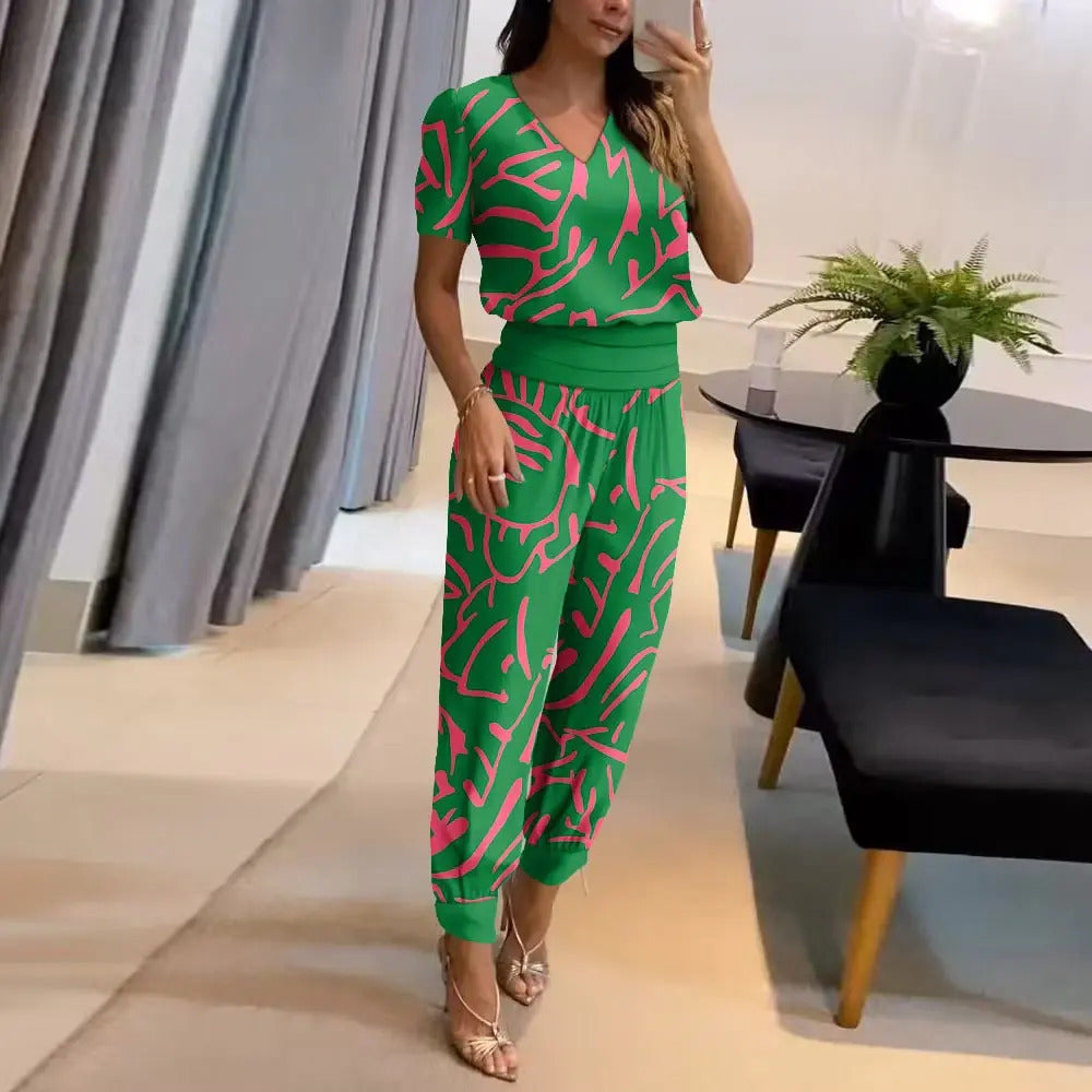 Damen-Jumpsuit mit V-Ausschnitt und elastischer Taille
