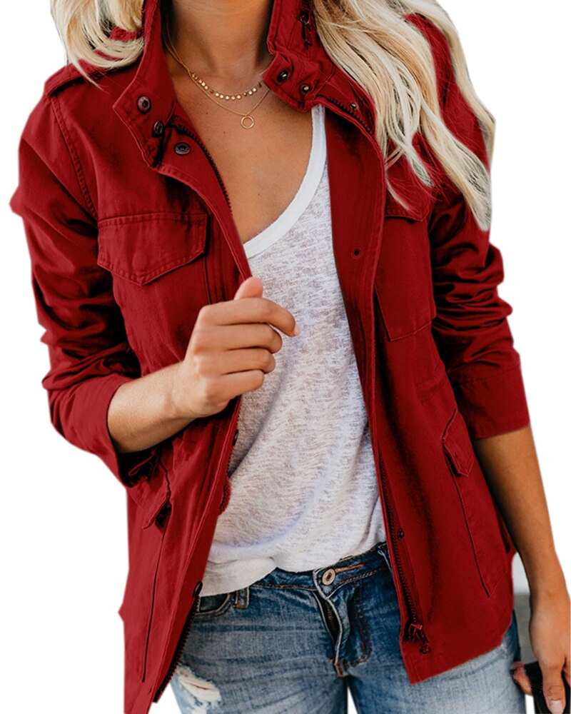 Krohn-e | Damen Übergangsjacke mit Taschen und Hohem Kragen