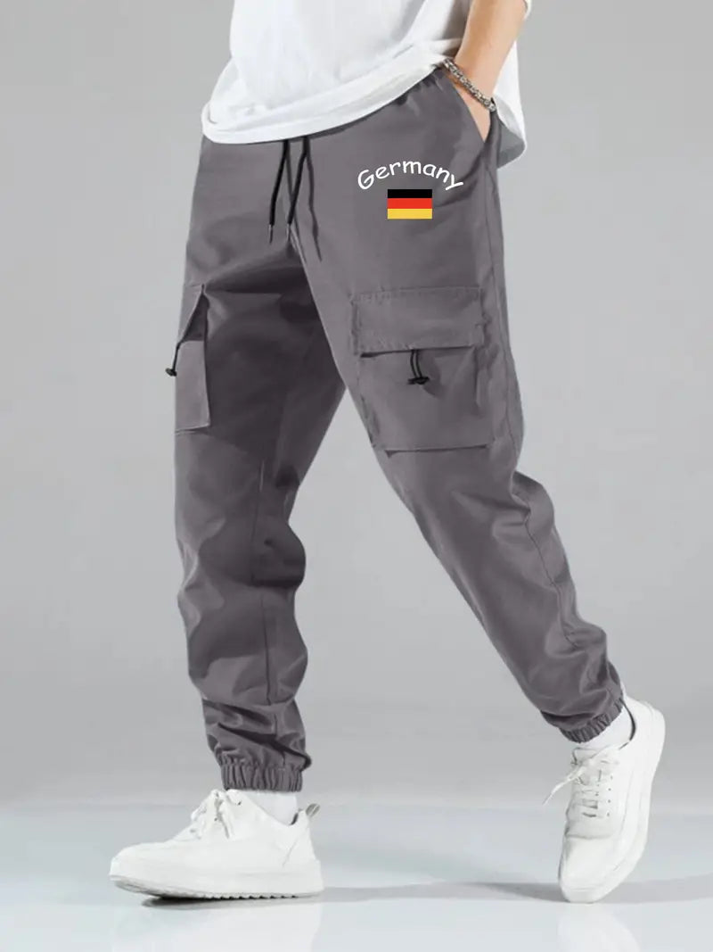 Cargo Pants for Men, Lace-Up Style, Trendy Print