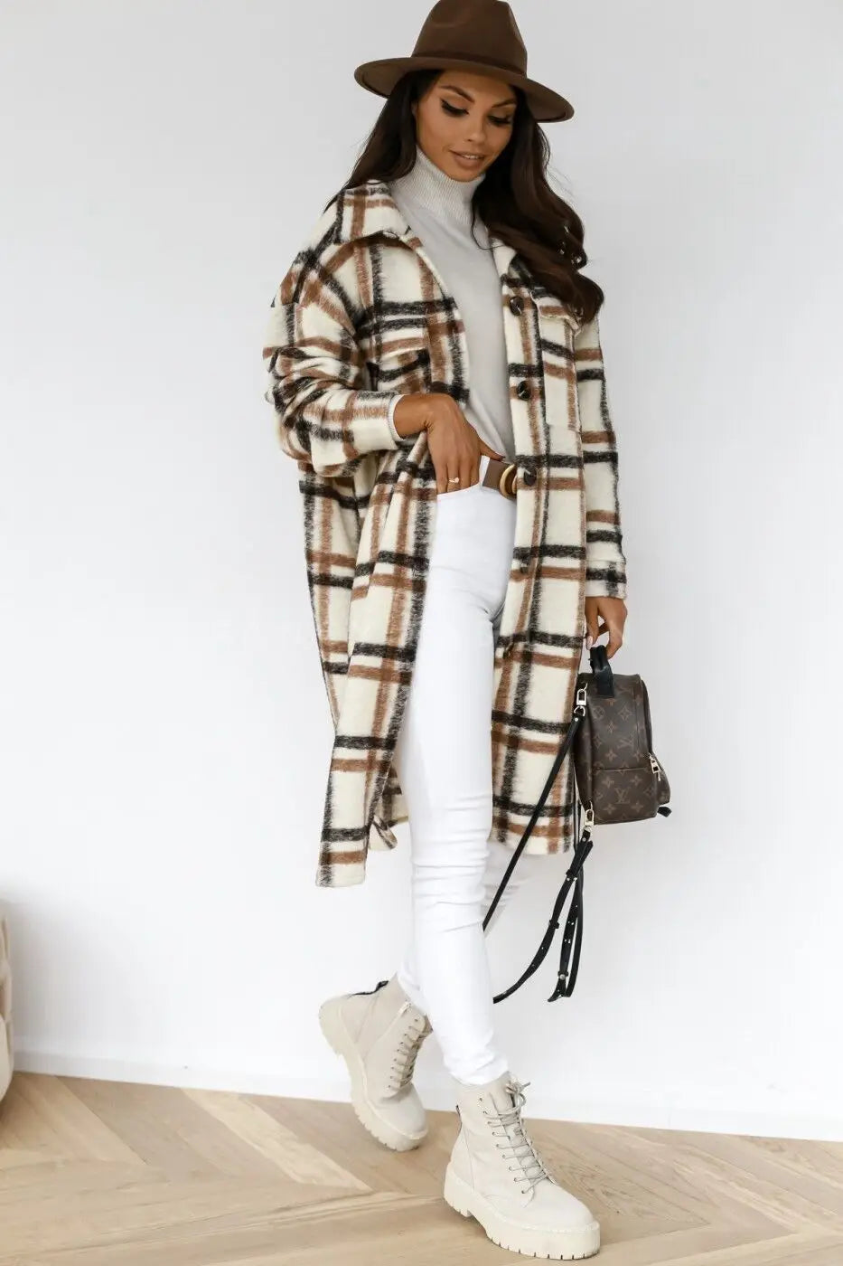 Krohn-e | Langer Mantel aus kariertem Fleece