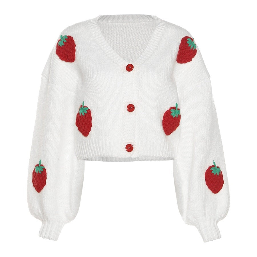 Krohn-e | Cardigan Strickjacke mit Schönen Erdbeeren