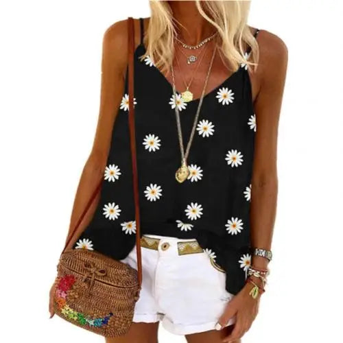 Fudus Spaghettiträger-Top, ärmellos, V-Ausschnitt, lockerer Schnitt, Blumenmuster