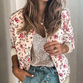 Krohn-e | Blumenmuster Bomberjacke Polyester Stilvoll, Lässig