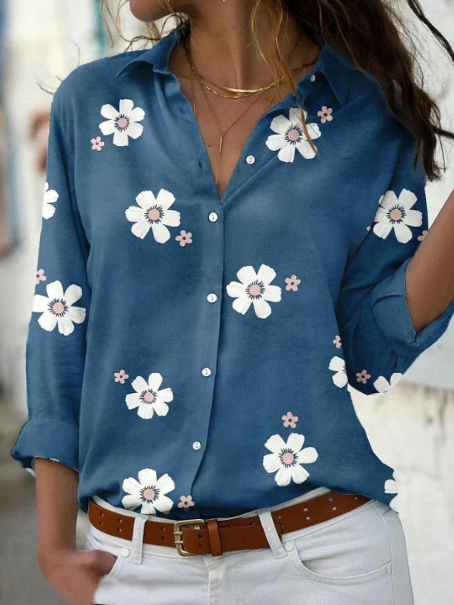 Bella | Damen Hemdbluse Langarm Blumenmuster