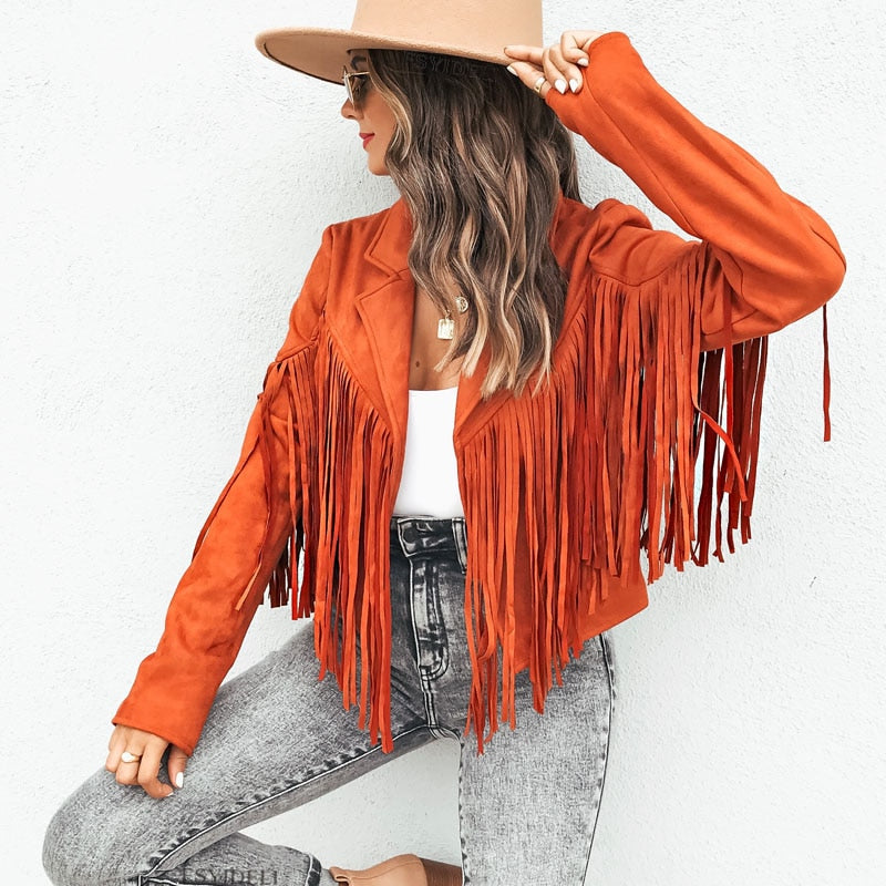 Krohn-e | Trendy Wildleder Damenjacke mit Fransen