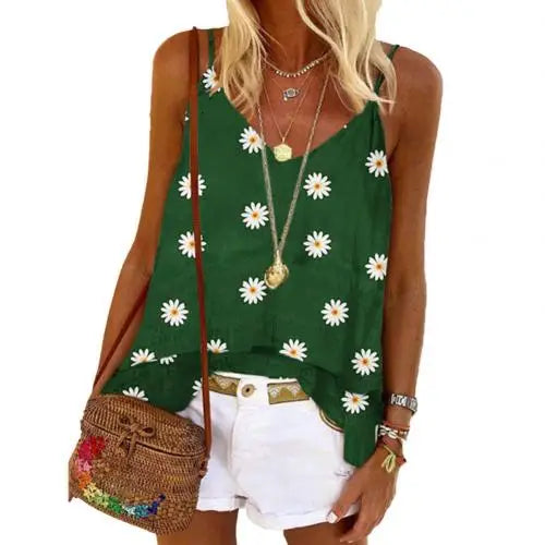 Fudus Spaghettiträger-Top, ärmellos, V-Ausschnitt, lockerer Schnitt, Blumenmuster