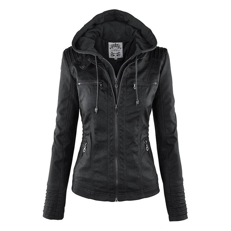 Krohn-e | Lederjacke mit Kapuze für Damen