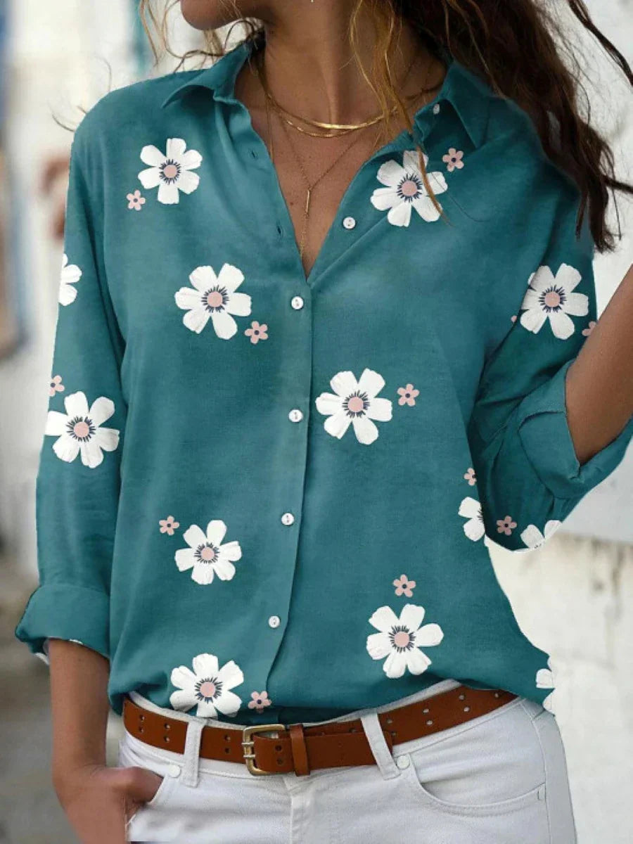 Bella | Damen Hemdbluse Langarm Blumenmuster