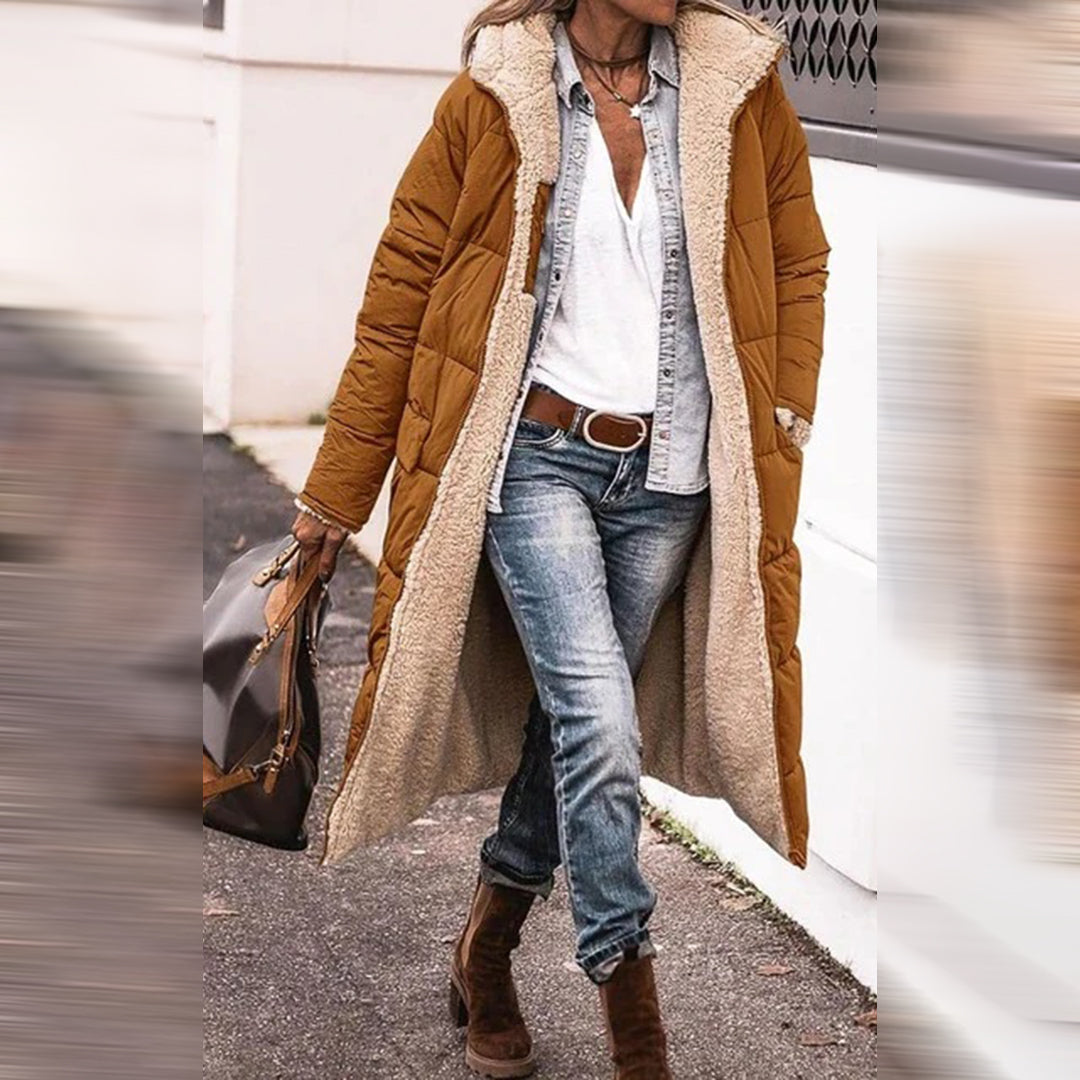 Krohn-e | Gestepptem Wintermantel mit Kapuze und Taschen - Lang