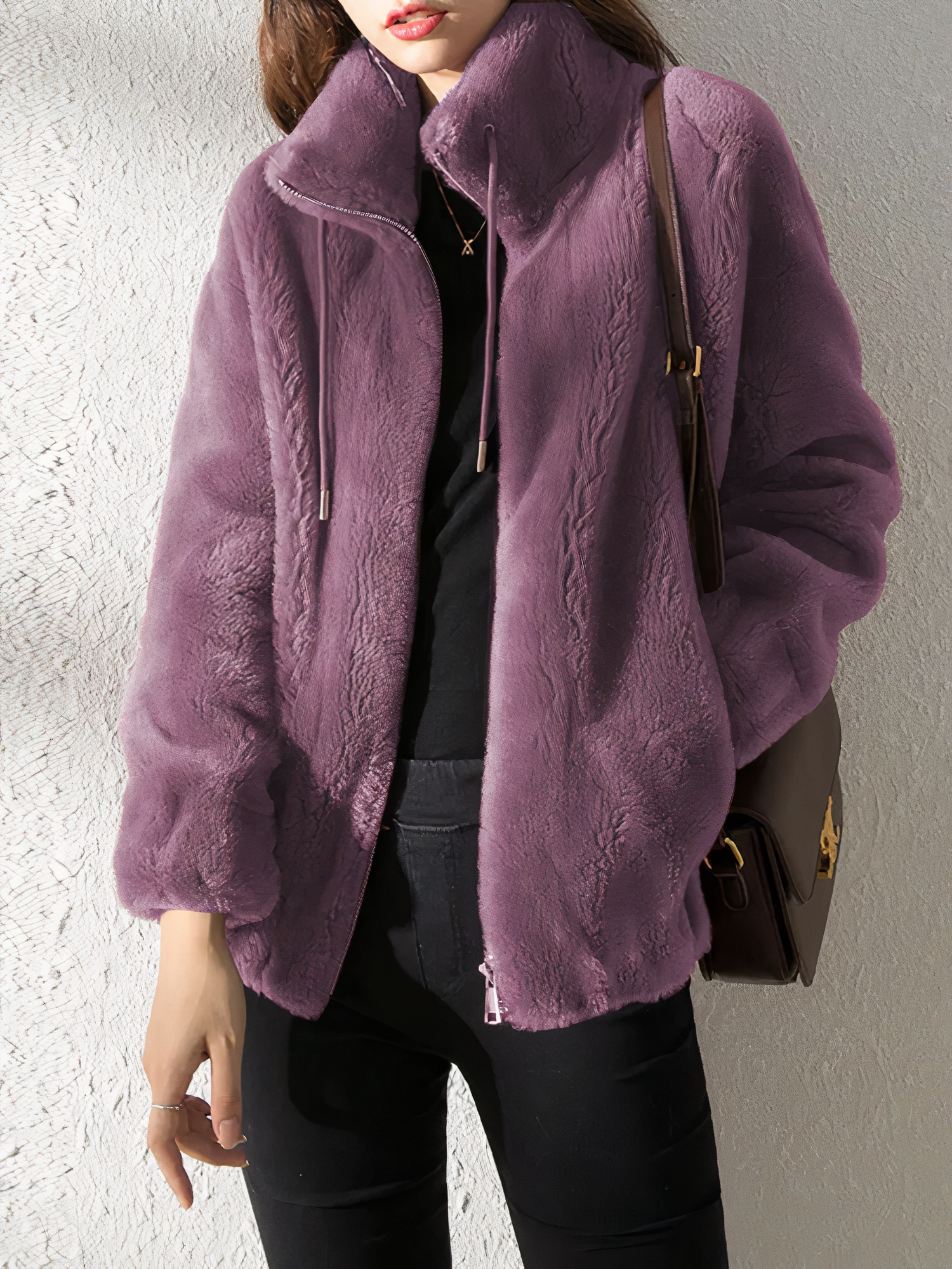 Krohn-e | Teddy Fleece Jacke - Weiches Kunstfell - Hoher Kragen - Reißverschluss - Lässige Passform