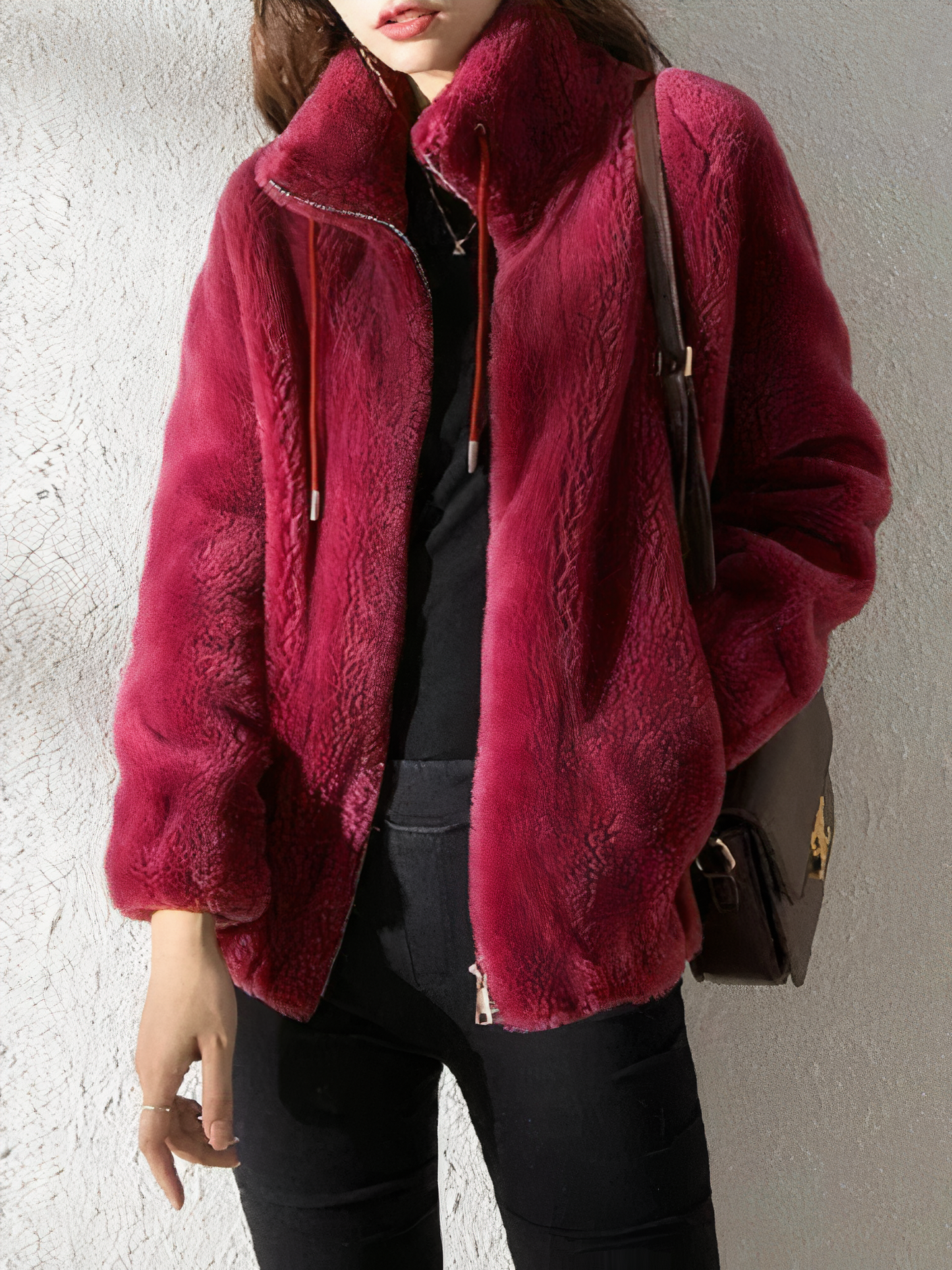 Krohn-e | Teddy Fleece Jacke - Weiches Kunstfell - Hoher Kragen - Reißverschluss - Lässige Passform
