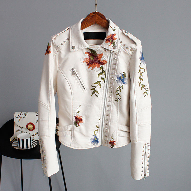 Krohn-e | Bikerjacke mit Stickerei Pu-leder Elegant, Einzigartig