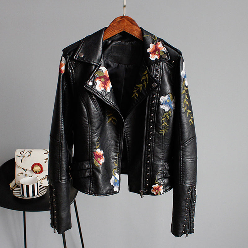 Krohn-e | Bikerjacke mit Stickerei Pu-leder Elegant, Einzigartig