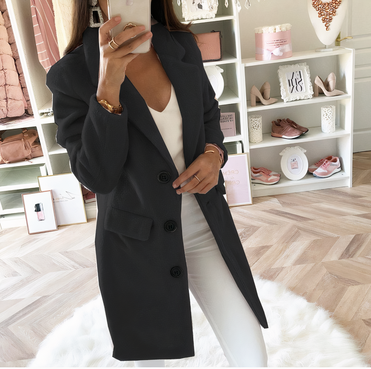 Krohn-e | mantel - stylische lange Damenjacke mit Knöpfen für die modebewusste Frau