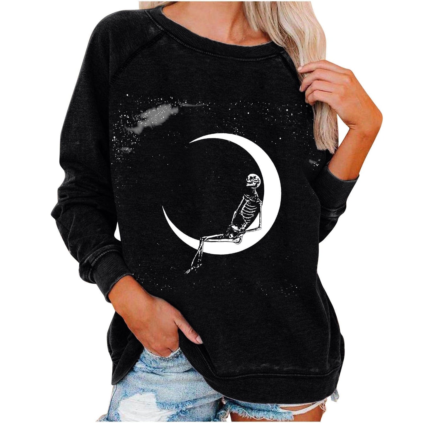 Frauen Sweatshirt mit lustigem Totenkopf-Print für Halloween von Fudus