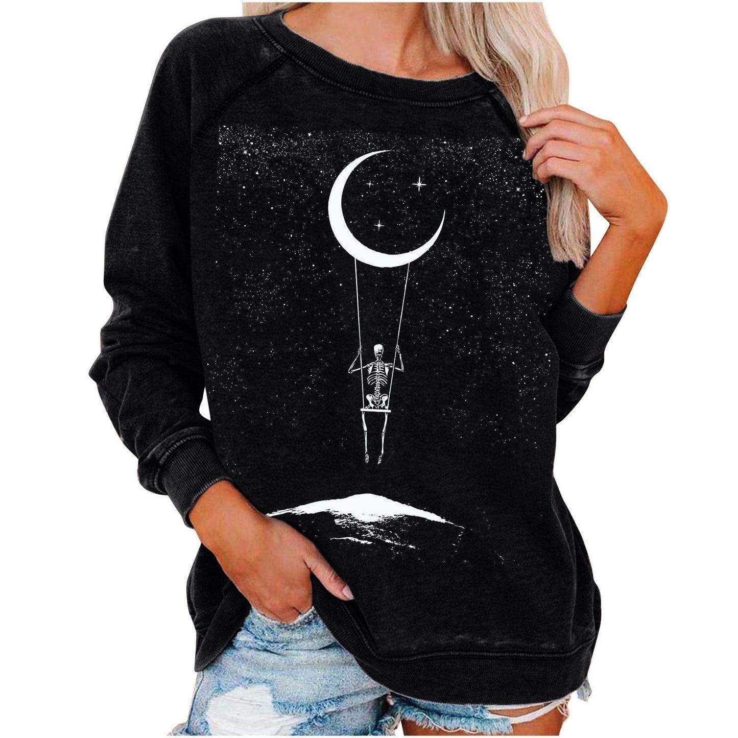 Frauen Sweatshirt mit lustigem Totenkopf-Print für Halloween von Fudus