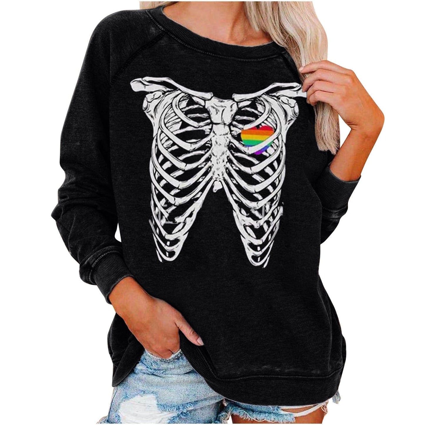 Frauen Sweatshirt mit lustigem Totenkopf-Print für Halloween von Fudus