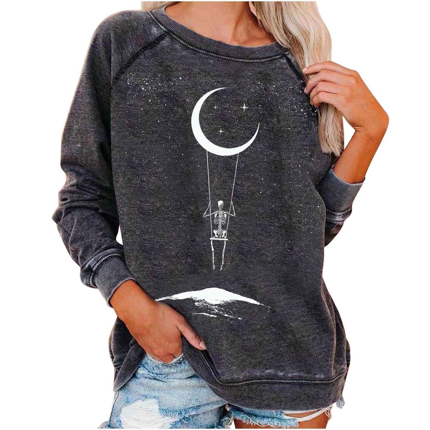Frauen Sweatshirt mit lustigem Totenkopf-Print für Halloween von Fudus