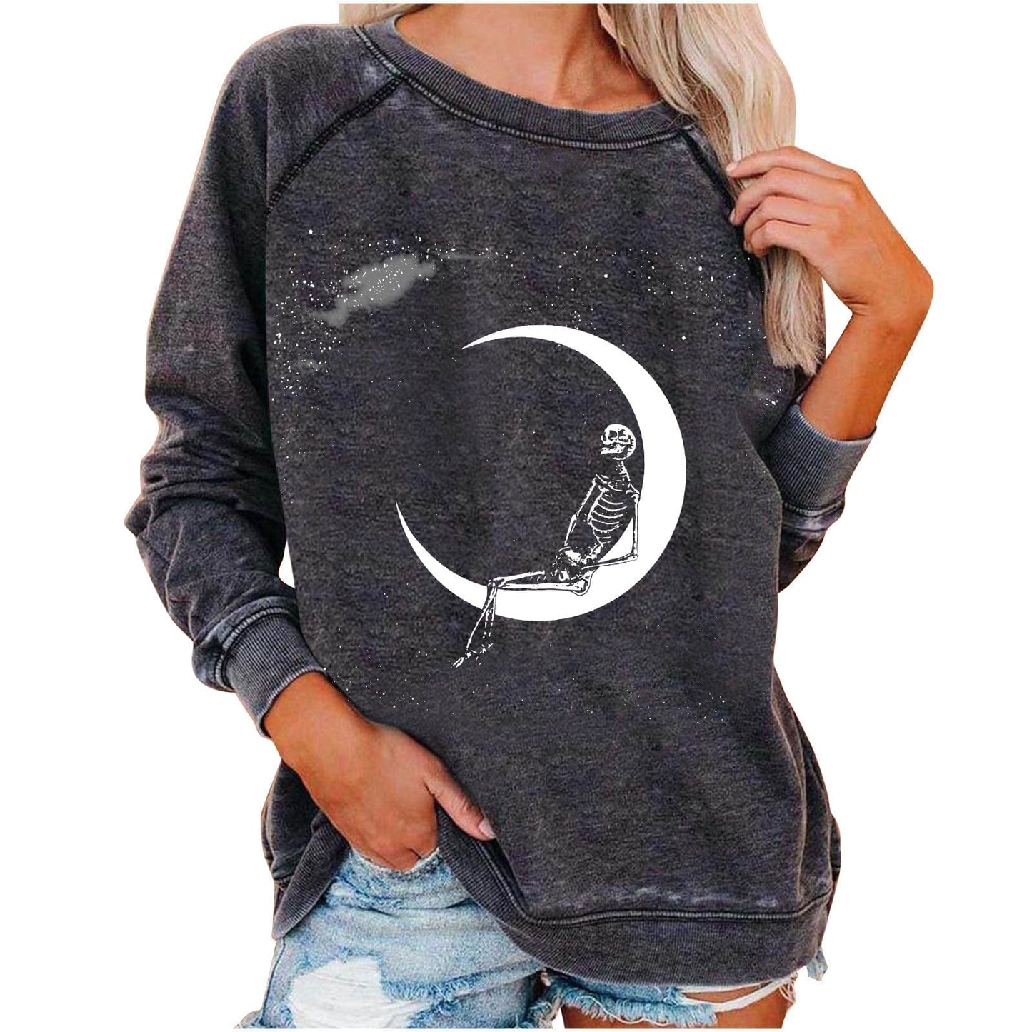 Frauen Sweatshirt mit lustigem Totenkopf-Print für Halloween von Fudus