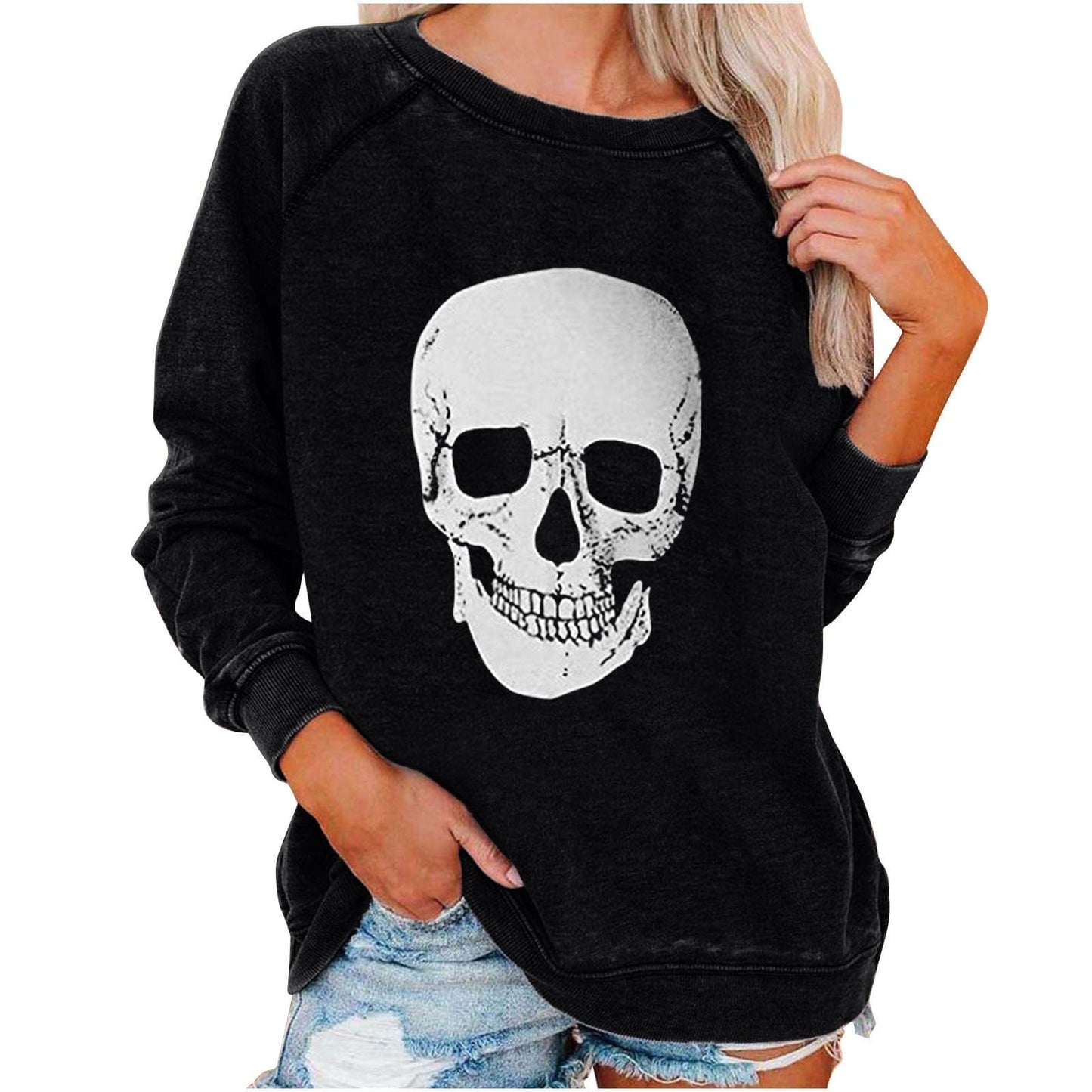 Frauen Sweatshirt mit lustigem Totenkopf-Print für Halloween von Fudus
