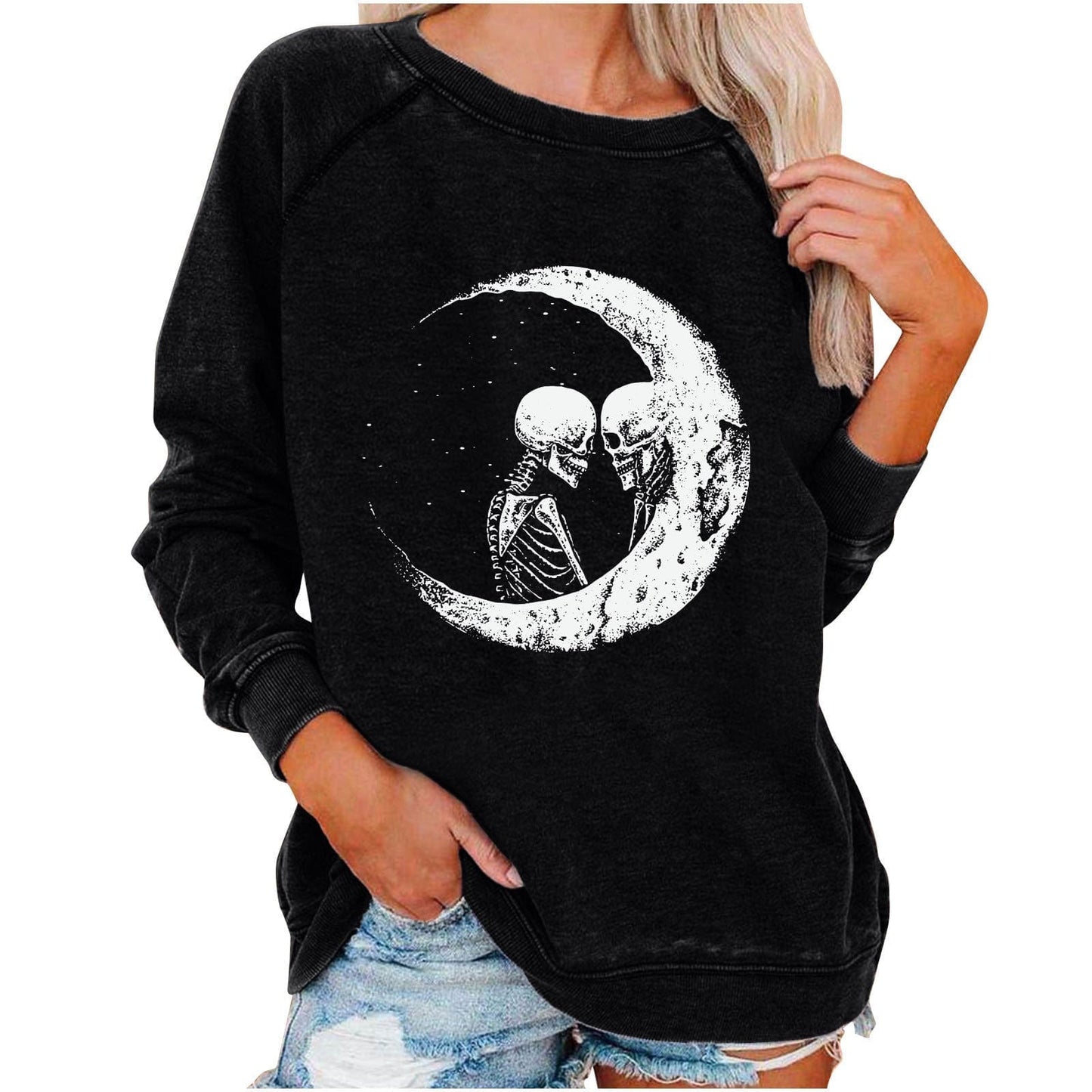 Frauen Sweatshirt mit lustigem Totenkopf-Print für Halloween von Fudus