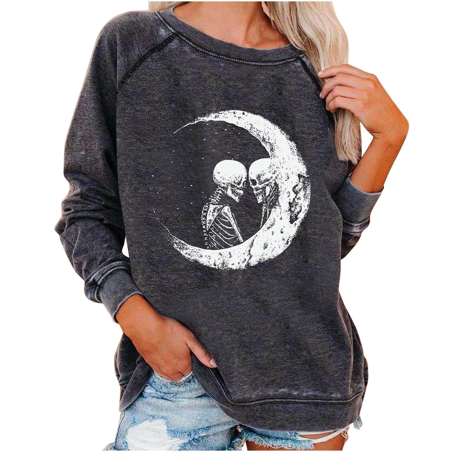 Frauen Sweatshirt mit lustigem Totenkopf-Print für Halloween von Fudus