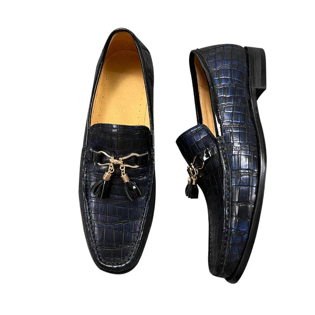 Herrenslipper aus Leder mit Krokodilprägung