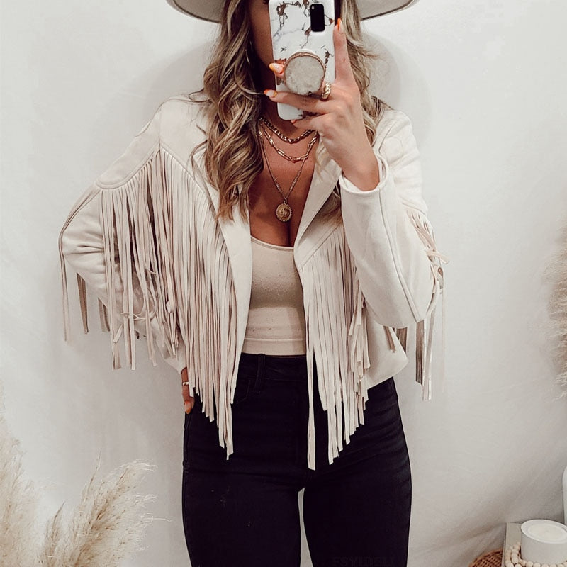 Krohn-e | Trendy Wildleder Damenjacke mit Fransen