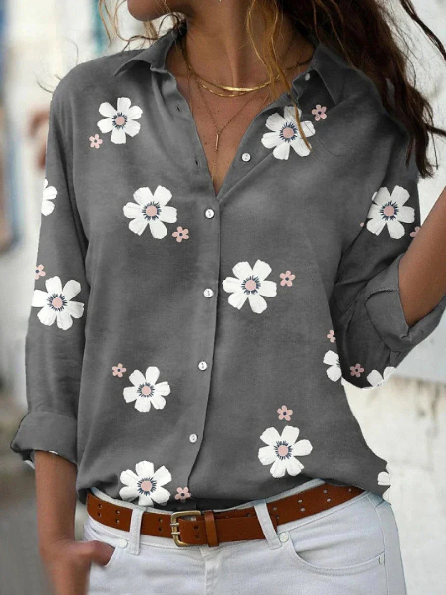 Bella | Damen Hemdbluse Langarm Blumenmuster