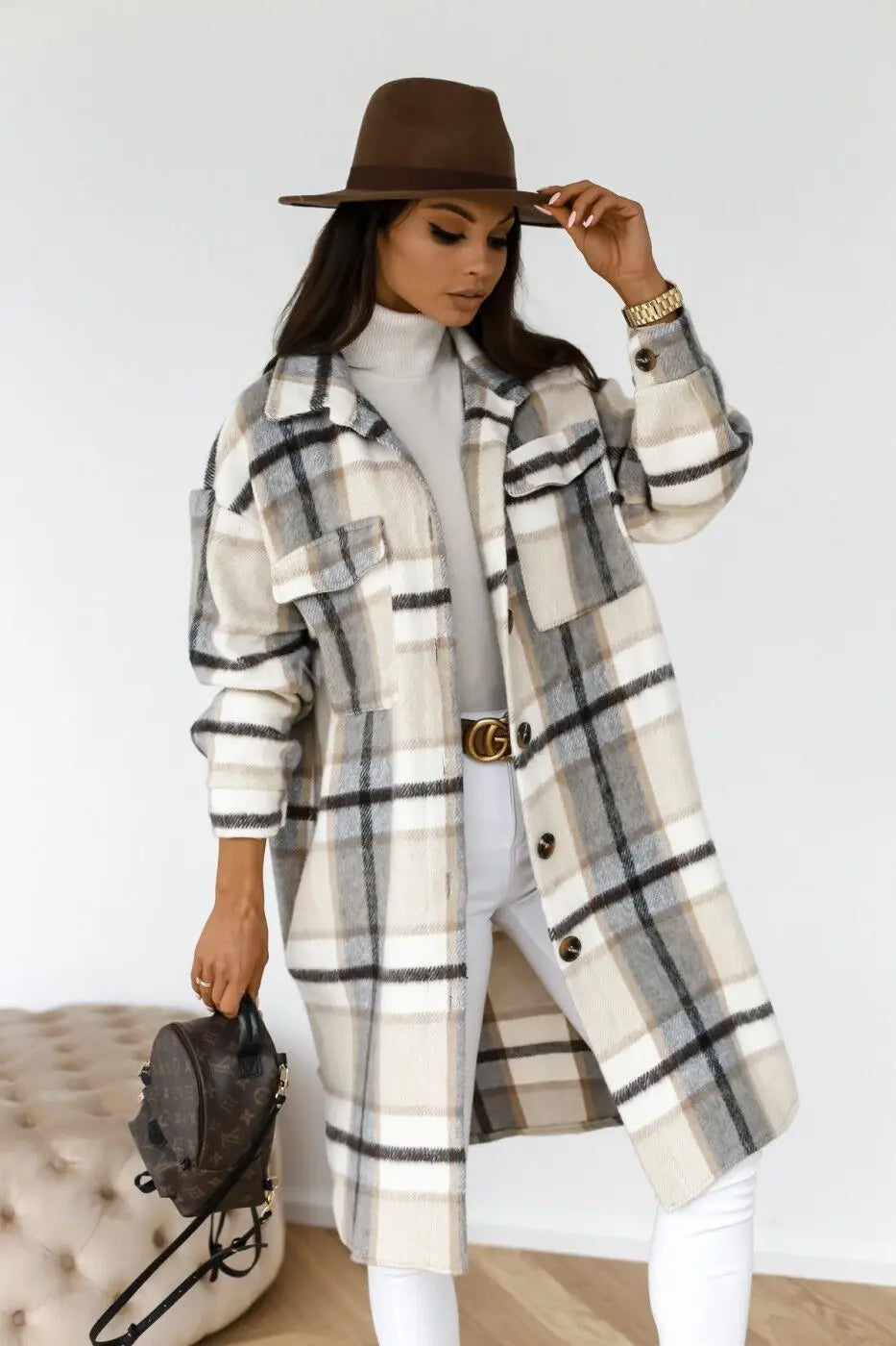 Krohn-e | Langer Mantel aus kariertem Fleece