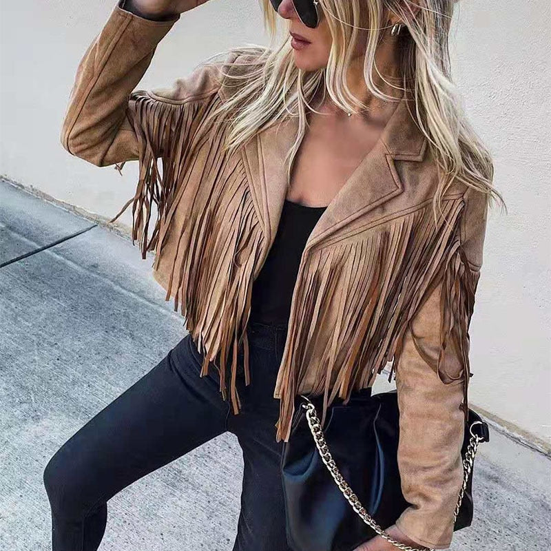 Krohn-e | Trendy Wildleder Damenjacke mit Fransen