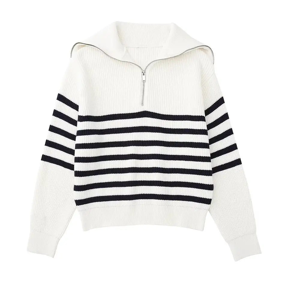 Krohn-e | Retro Halbzip Gestreifter Pullover