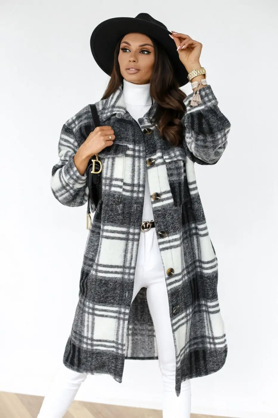 Krohn-e | Langer Mantel aus kariertem Fleece