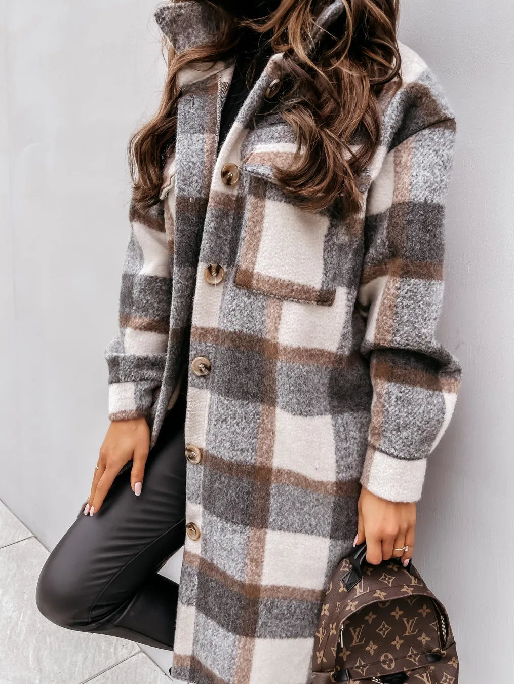 Krohn-e | Langer Mantel aus kariertem Fleece