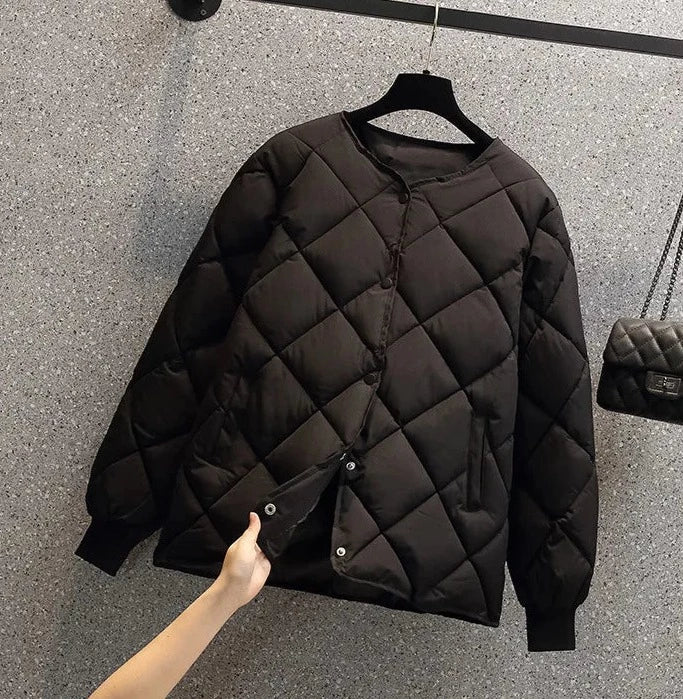 Krohn-e | Ge Quiltete Jacke - Diamantmuster - Rundhalsausschnitt - Druckknopfverschluss - Rippbündchen
