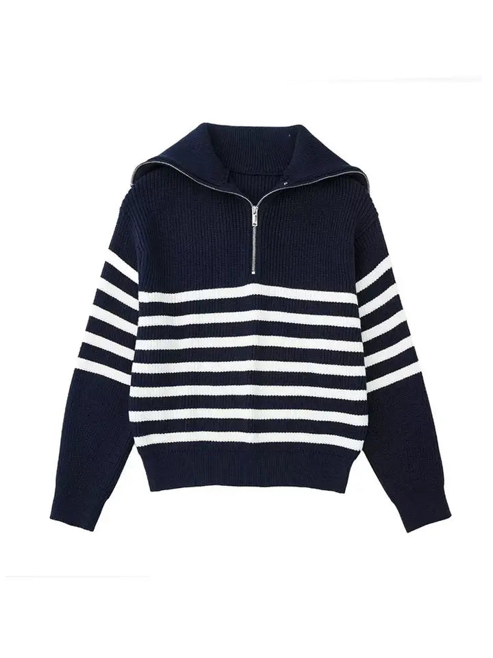 Krohn-e | Retro Halbzip Gestreifter Pullover
