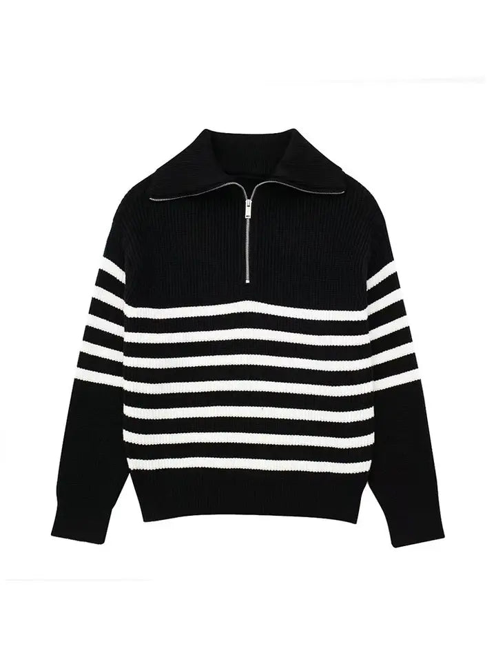 Krohn-e | Retro Halbzip Gestreifter Pullover