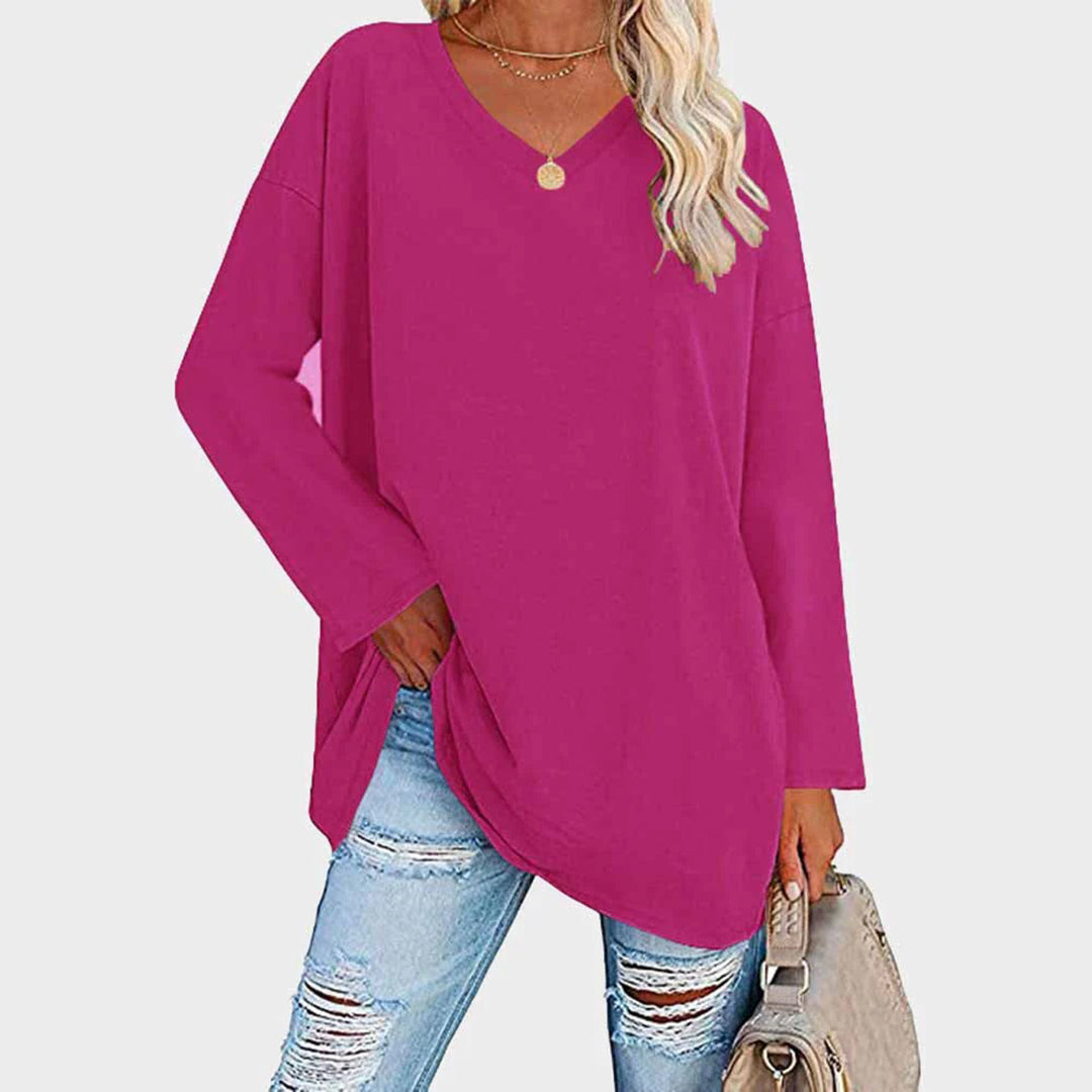 Cora | Damen Longshirt V-Ausschnitt Langarm Übergroß Sommer
