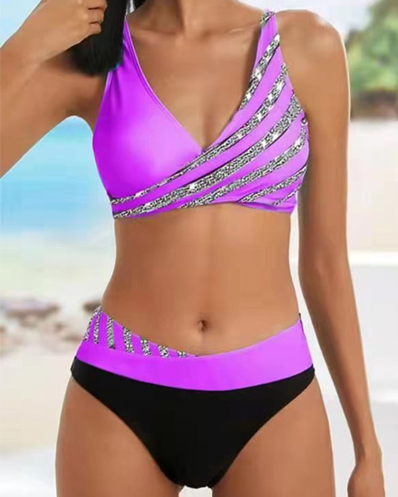 KROHN-E Damen Bikini-Set Bedruckt Verstellbare Träger