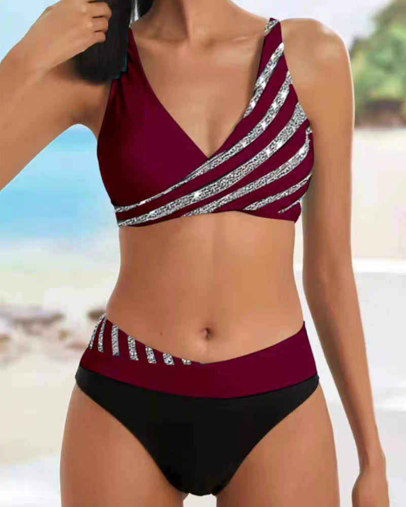 KROHN-E Damen Bikini-Set Bedruckt Verstellbare Träger