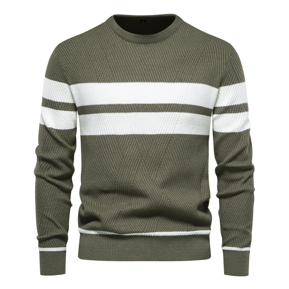 Klassischer, moderner Herrenpullover mit Streifendesign und Rundhals