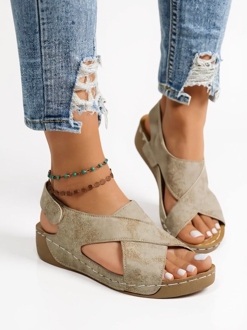 KROHN-E Damen Wedge-Sandalen Platform Gepolstert