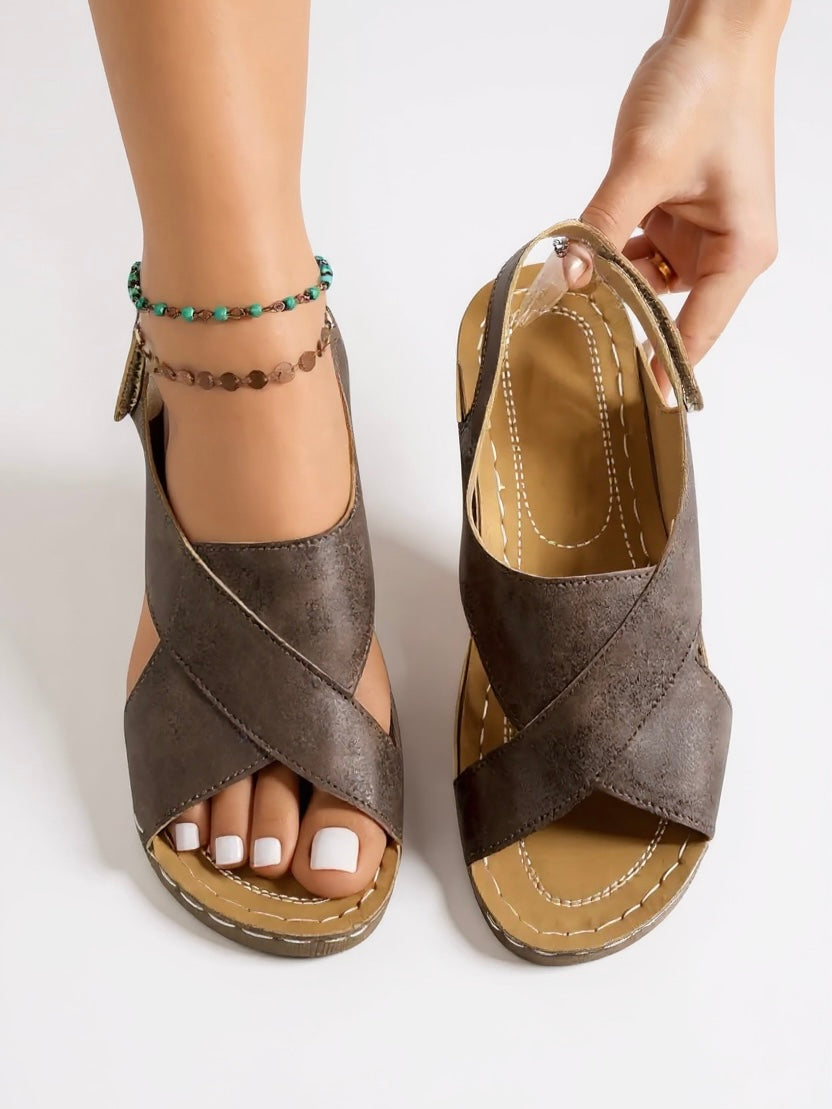 KROHN-E Damen Wedge-Sandalen Platform Verstellbar Gepolstert