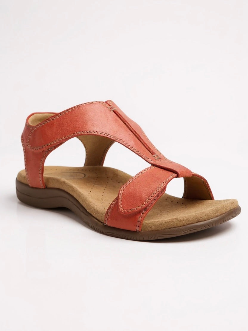 KROHN-E Damen T-Strap Sandalen Flach Gepolstert Beige Sommer