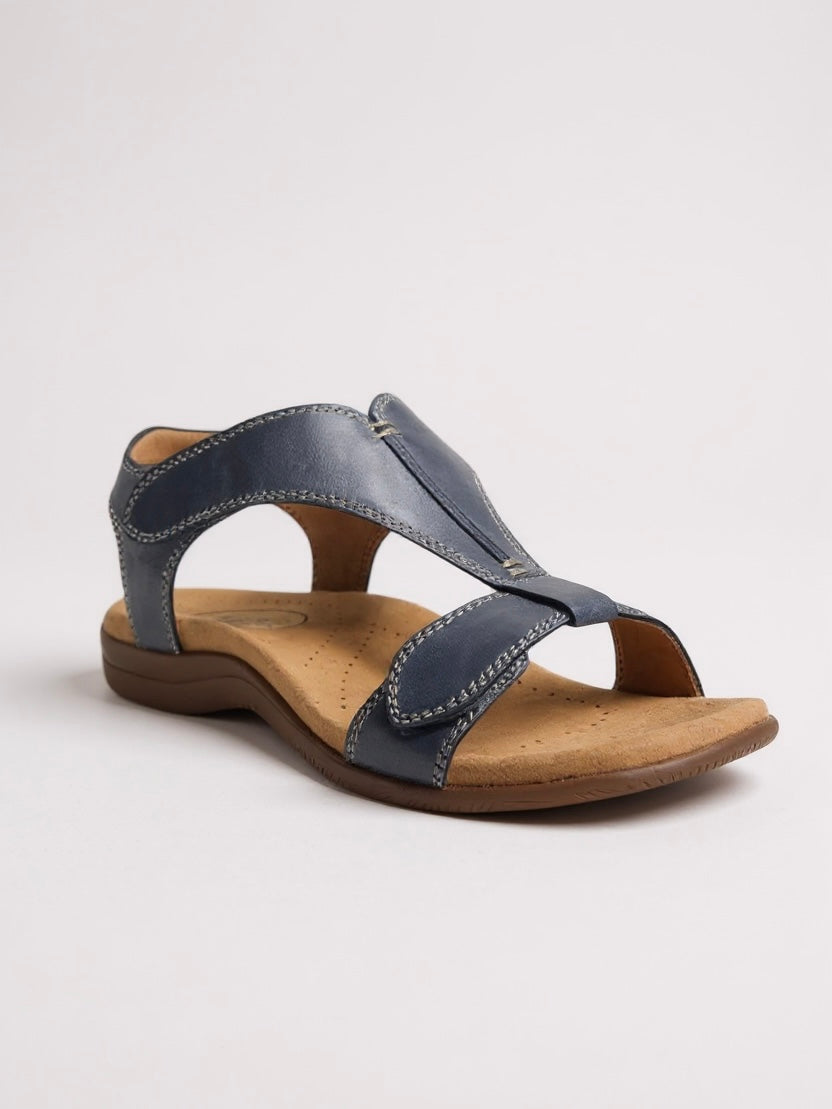 KROHN-E Damen T-Strap Sandalen Flach Gepolstert Beige Sommer