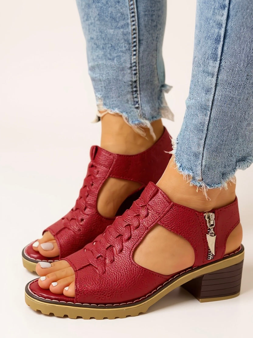 KROHN-E Damen Block-Heel Sandalen Gepolstert Reißverschluss