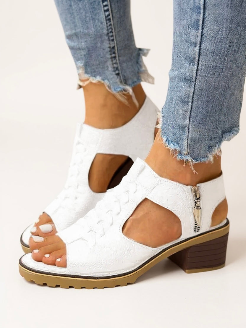 KROHN-E Damen Block-Heel Sandalen Gepolstert Reißverschluss