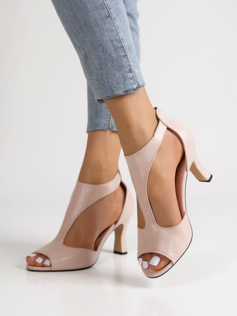 KROHN-E Damen Block-Heel Sandalen Cutout-Design Gepolstert